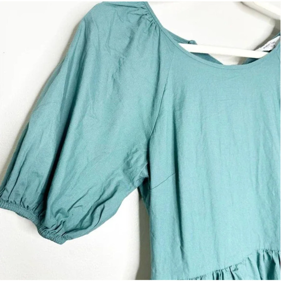Peter Som Tie Back Green Dress 6 Ruffle Hem Puff Sleeves Travel Beach Resort - Picture 6 of 8